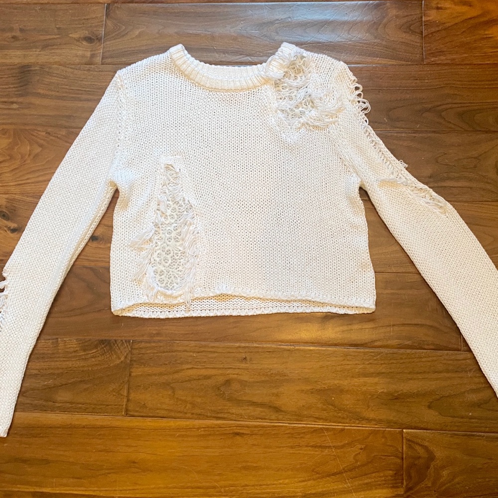 LF White Knit Sweater with Lace Detailing